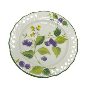 Vintage Brunelli Blackberries‎ Lattice Rim Plate  8.25" Italy Salad Plate